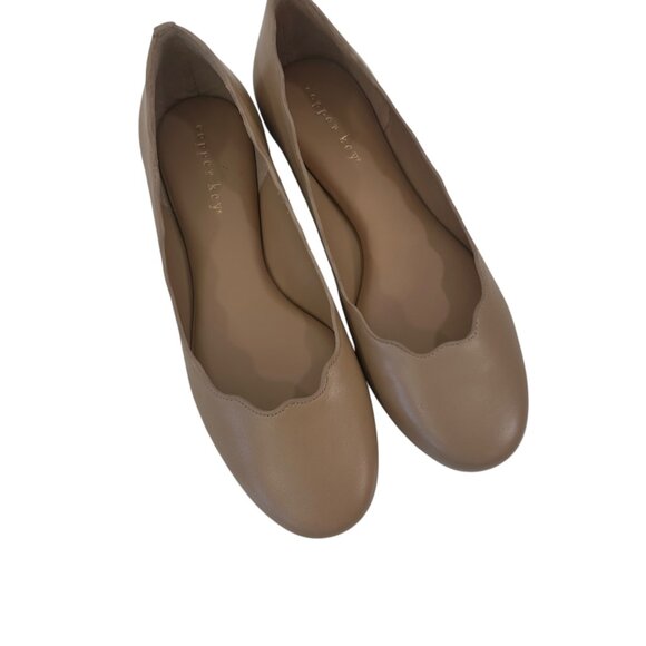 Copper Key Womens Beige Scalloped Leather Ballet Flats Size 8 Comfort Slip On - Picture 5 of 16